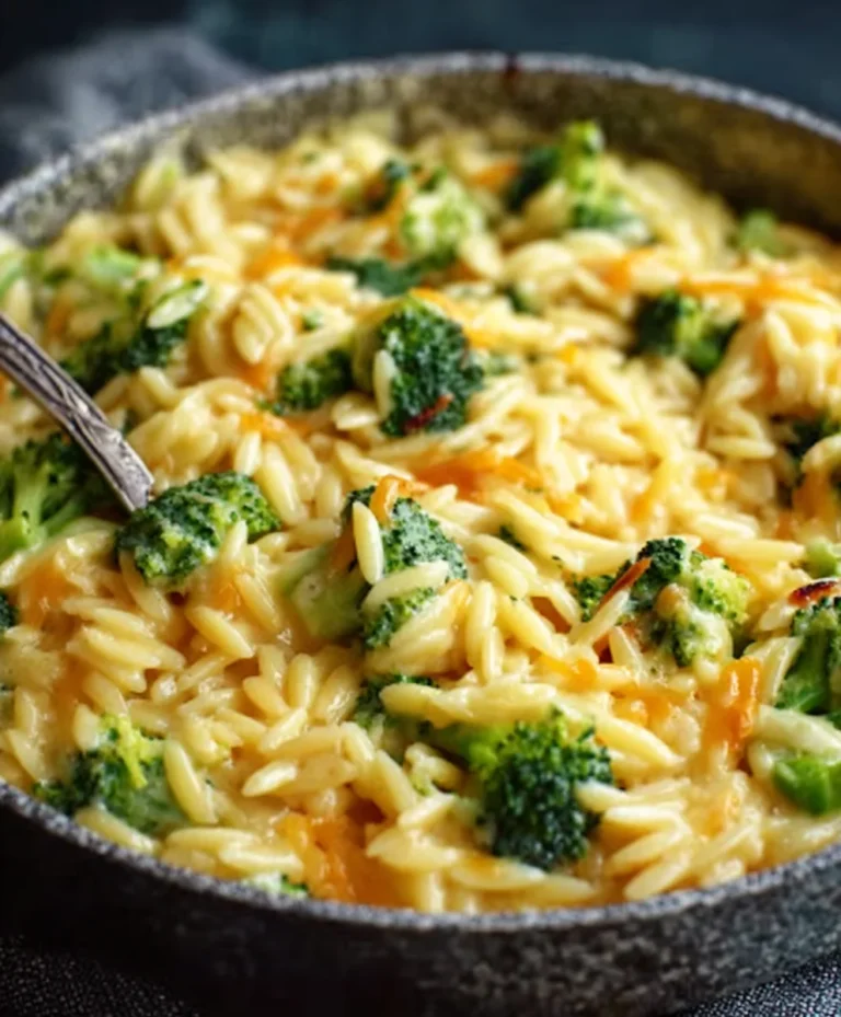 Creamy One-Pot Broccoli Cheddar Orzo Easy Recipe