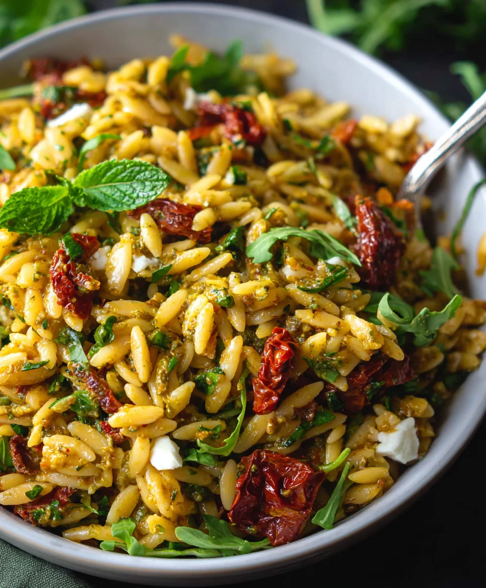 Sun-Dried Tomato Orzo Pesto Salad-Easy & Flavorful
