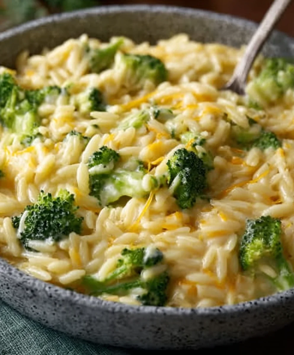 Creamy One-Pot Broccoli Cheddar Orzo Easy Recipe