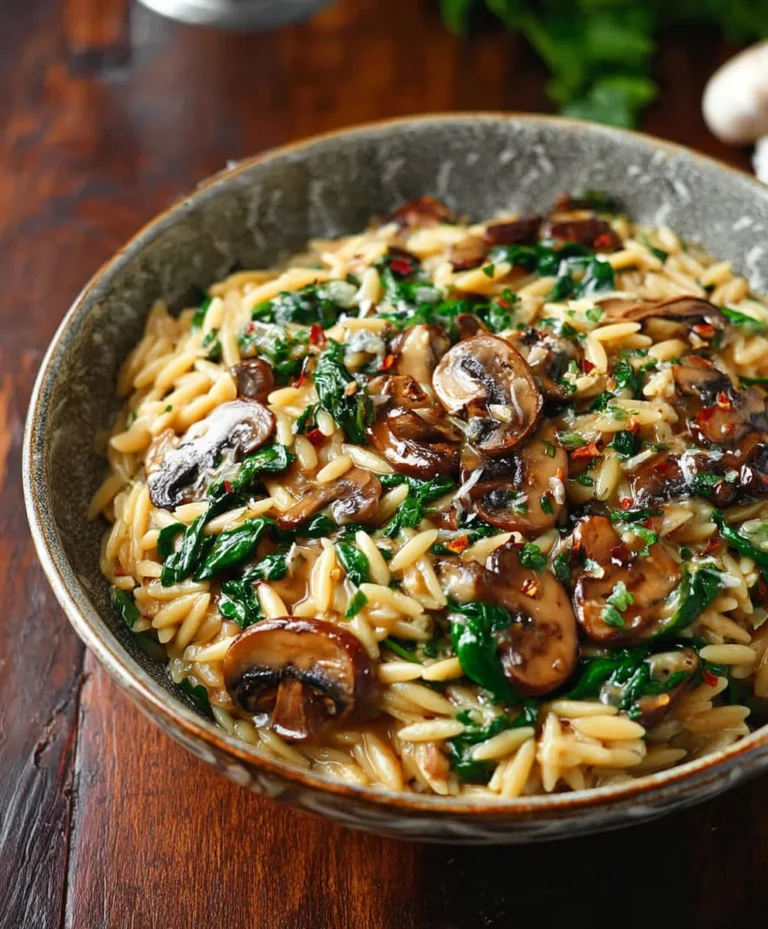 Mushroom Spinach Orzo- Delicious & Easy Dinner