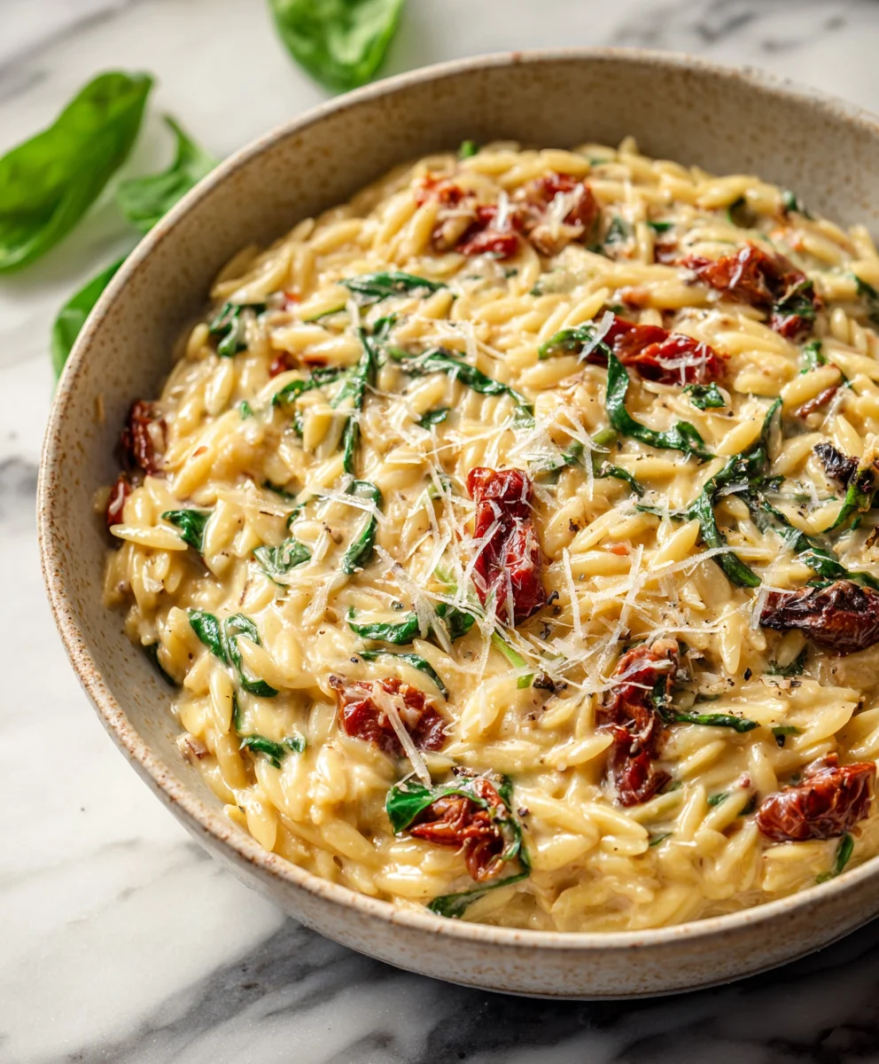 Creamy Tuscan Orzo- Easy One-Pan Meal