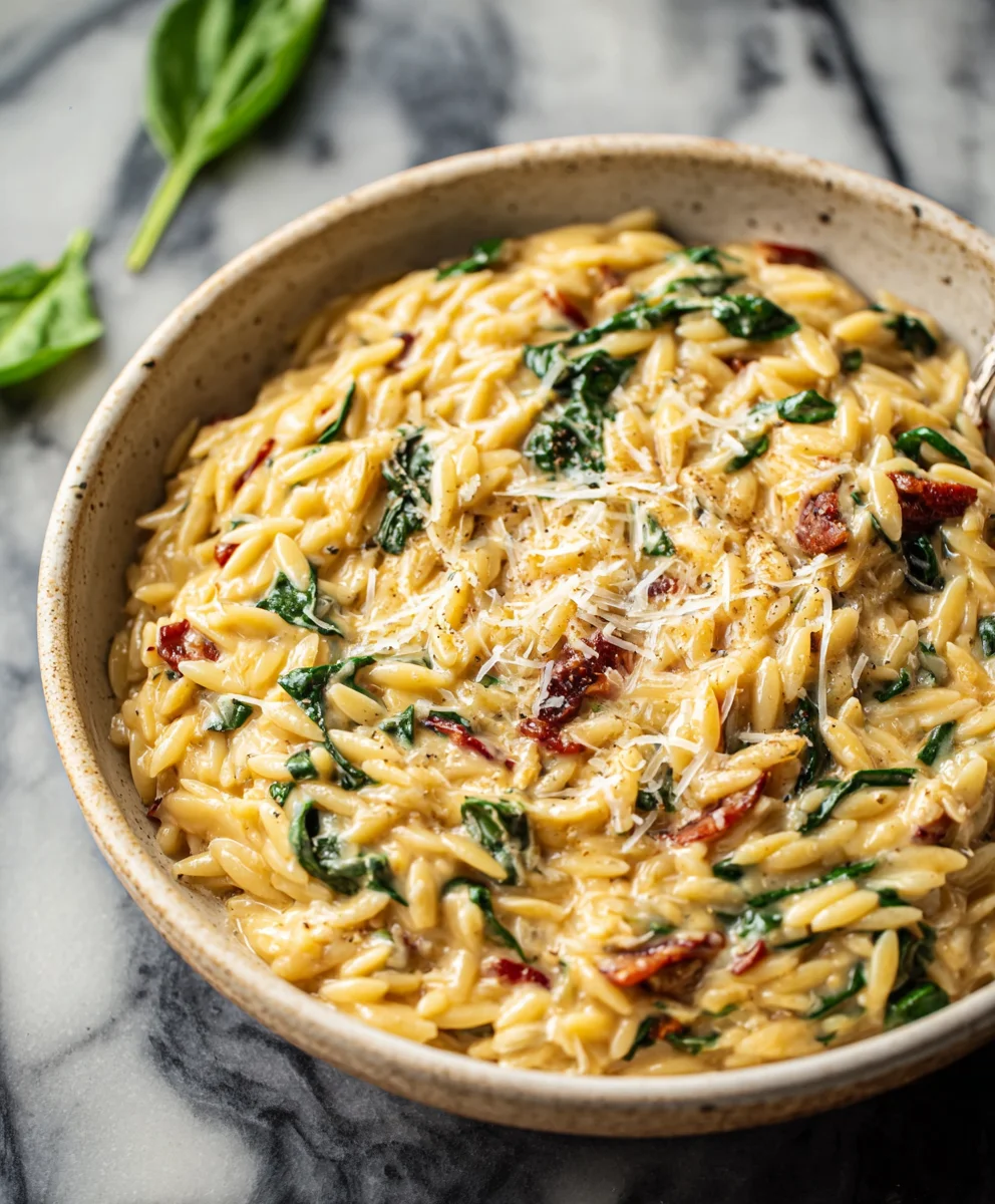 Creamy Tuscan Orzo- Easy One-Pan Meal