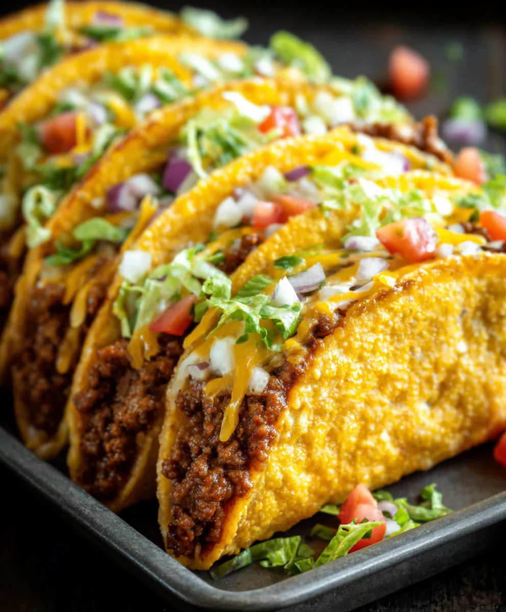 Crispy Cheesy Beef Tacos - Easy Oven Baked