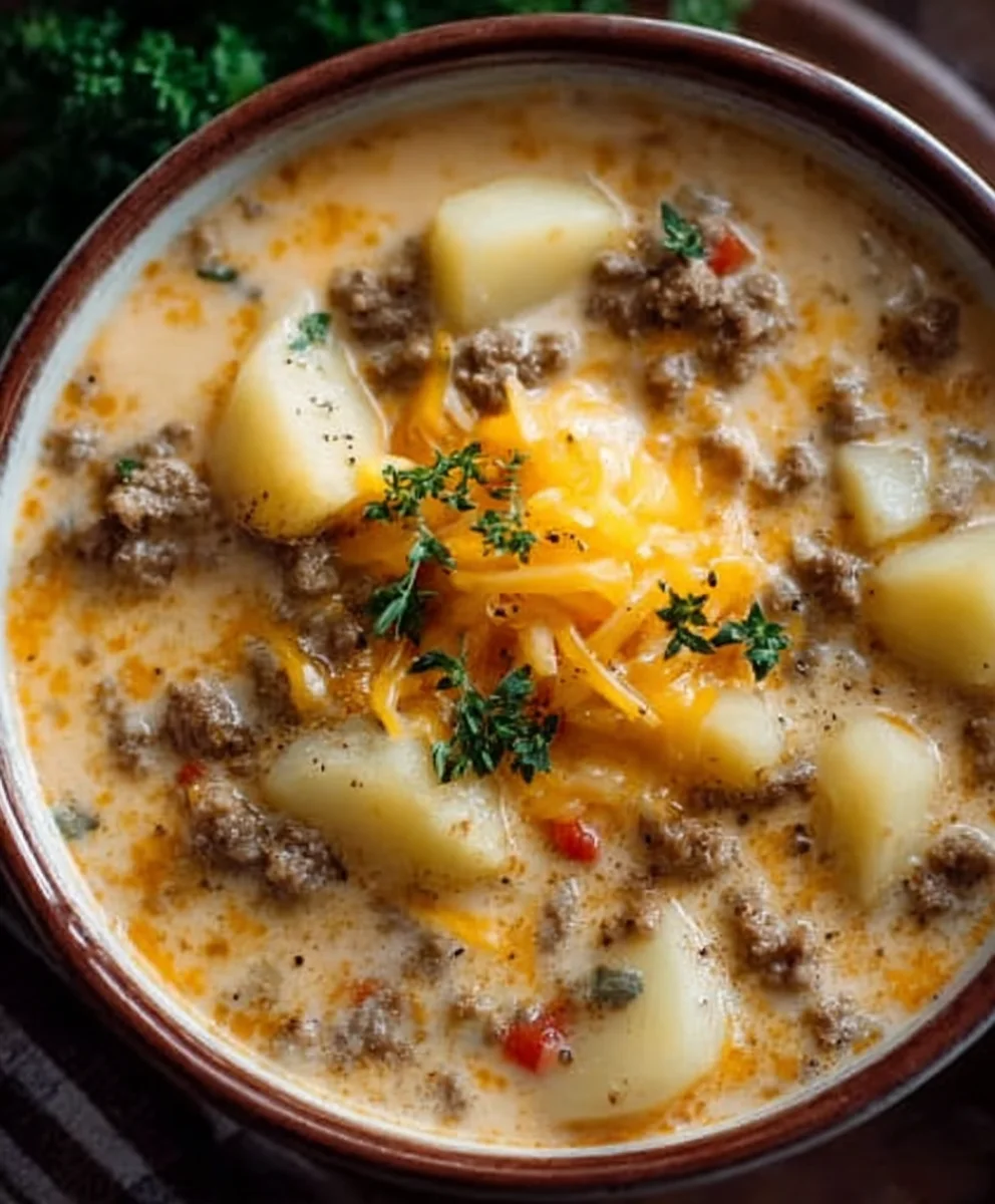 Cheesy Beef Beef Hamburger Potato Soup - Ultimate Comfort