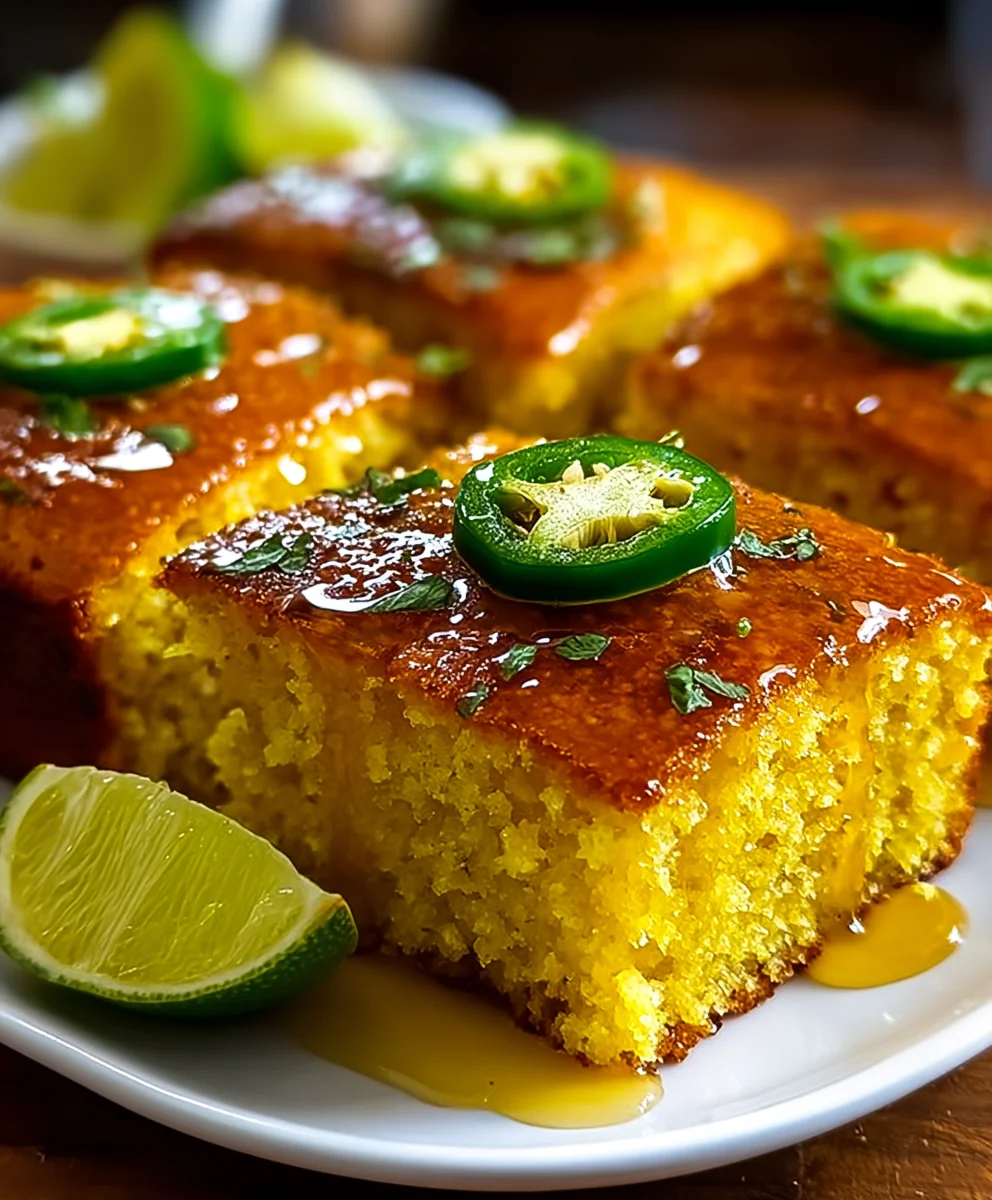 Spicy Jalapeno Cornbread with Lime Honey Drizzle