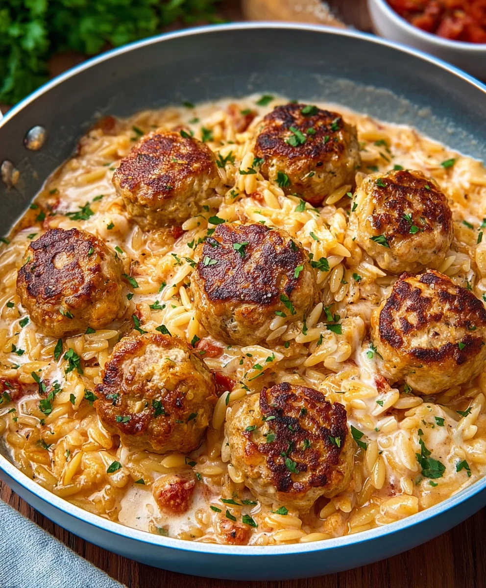 Marry Me Chicken Meatball Orzo- Creamy Dreamy Dish
