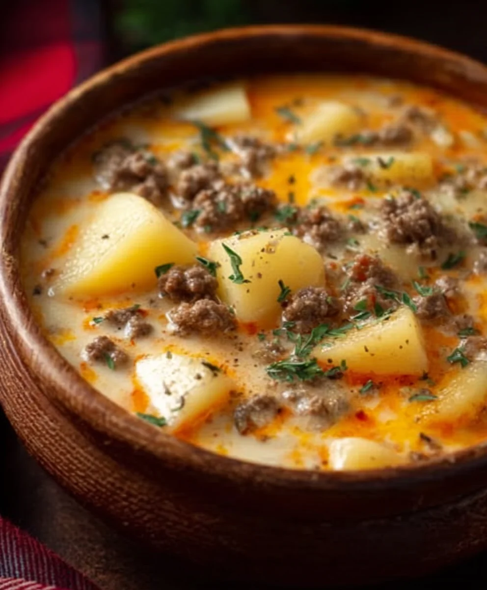 Cheesy Beef Beef Hamburger Potato Soup - Ultimate Comfort