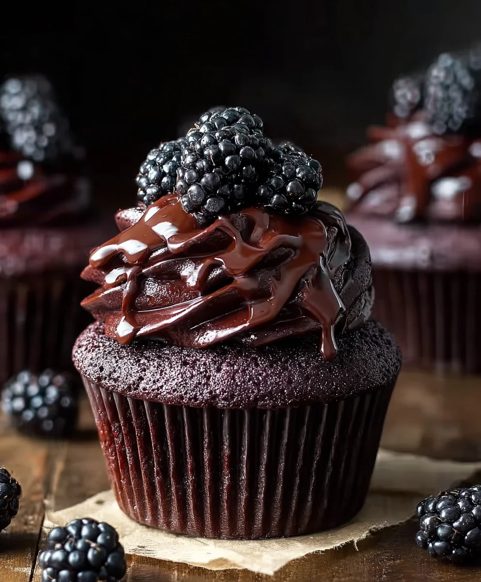 Decadent Dark Chocolate Blackberry Cupcakes-Easy Recipe