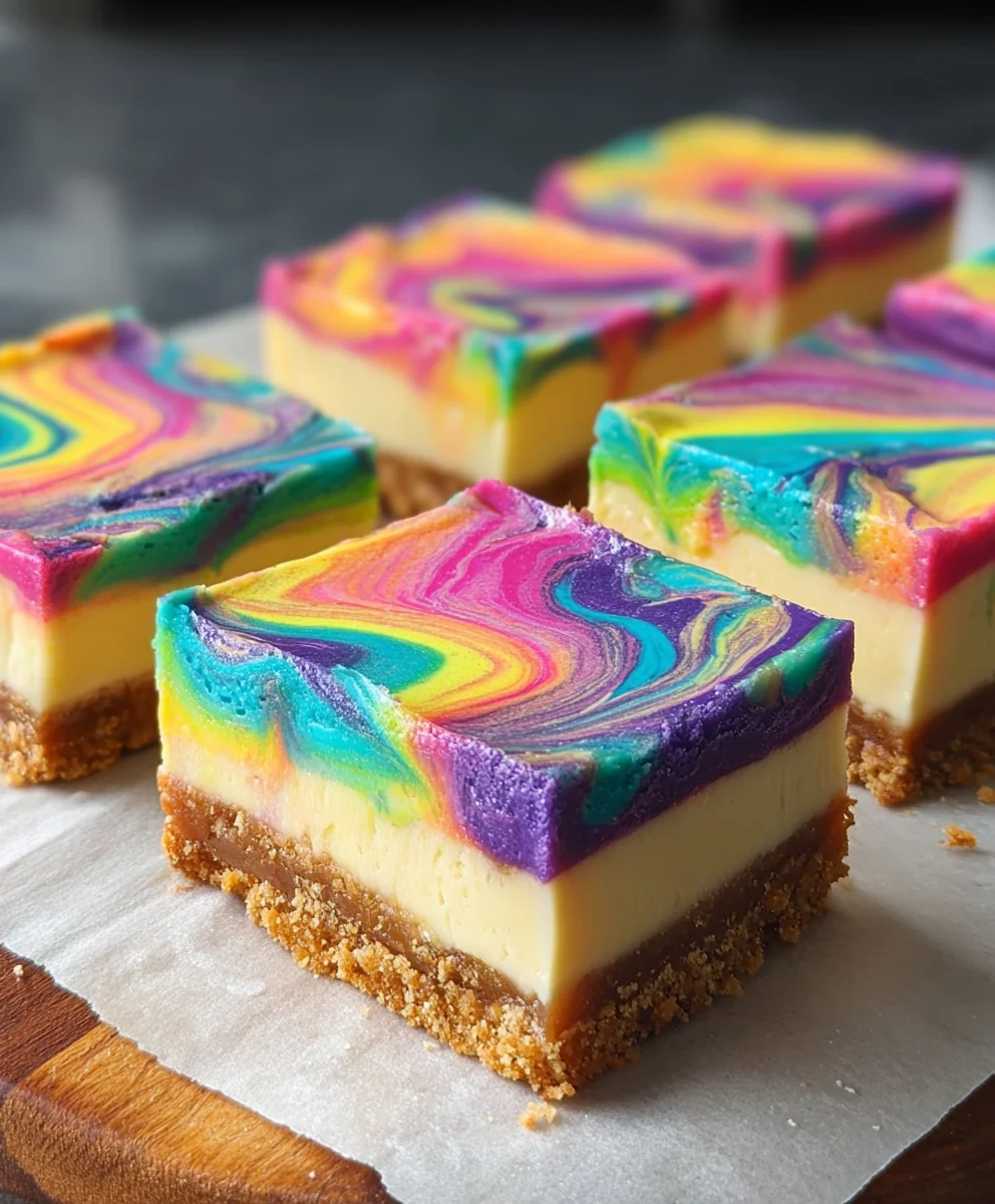 Rainbow Cheesecake Swirl Bars-Easy Dessert