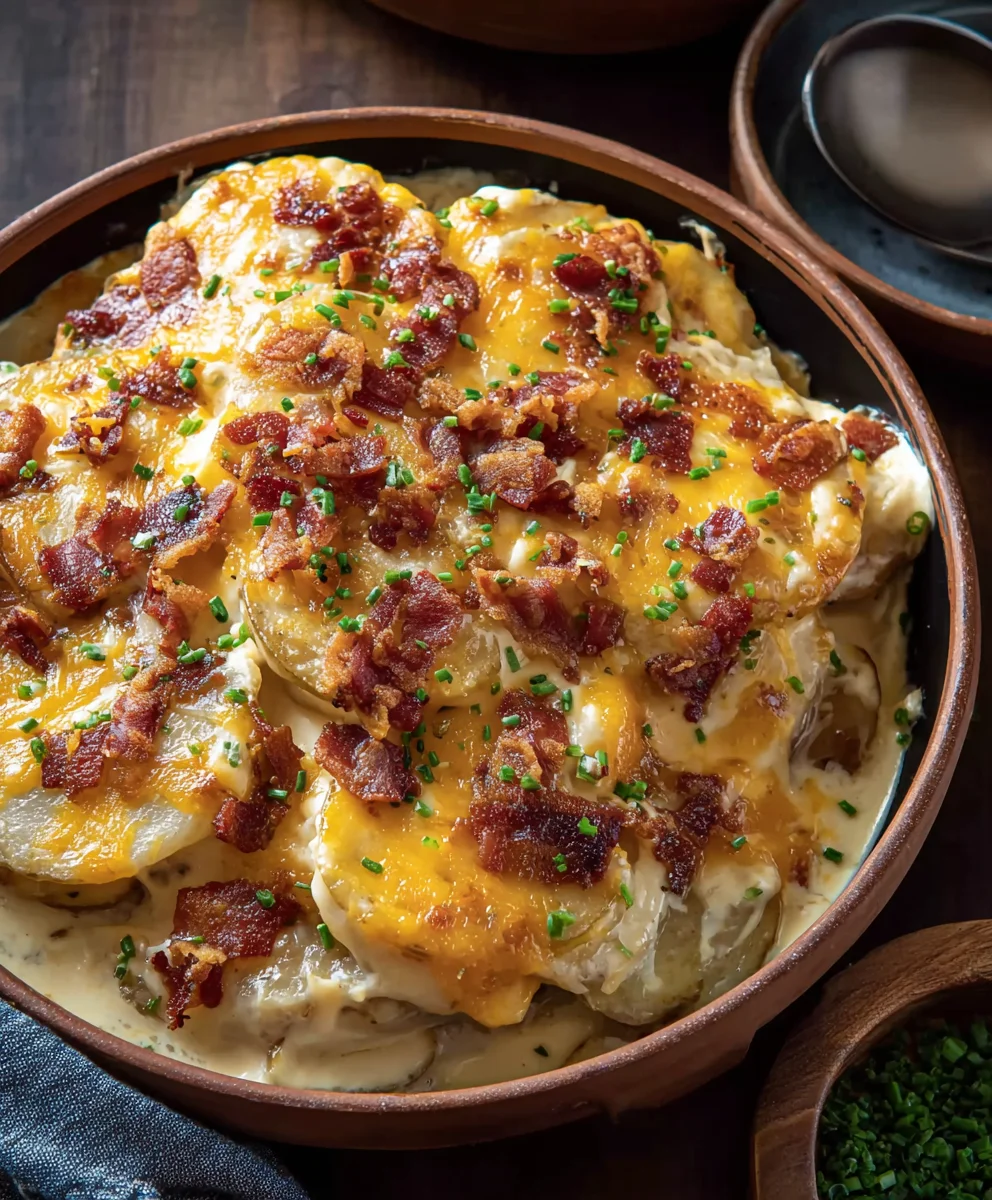 Loaded Scalloped Potatoes - Creamy Beef & Cheese Bake