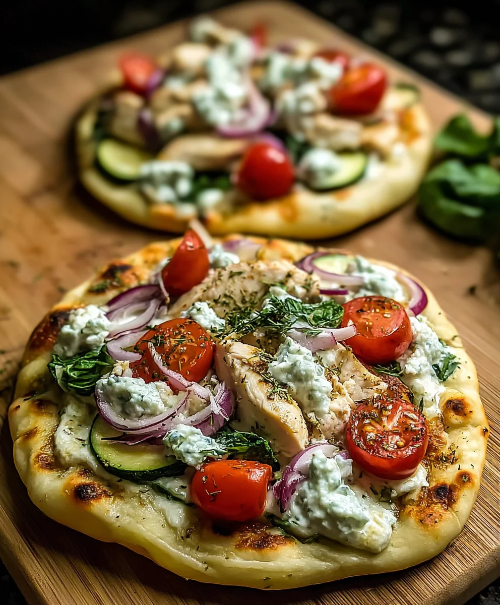 Tzatziki Chicken Naan Pizza- Easy Veggie Dinner