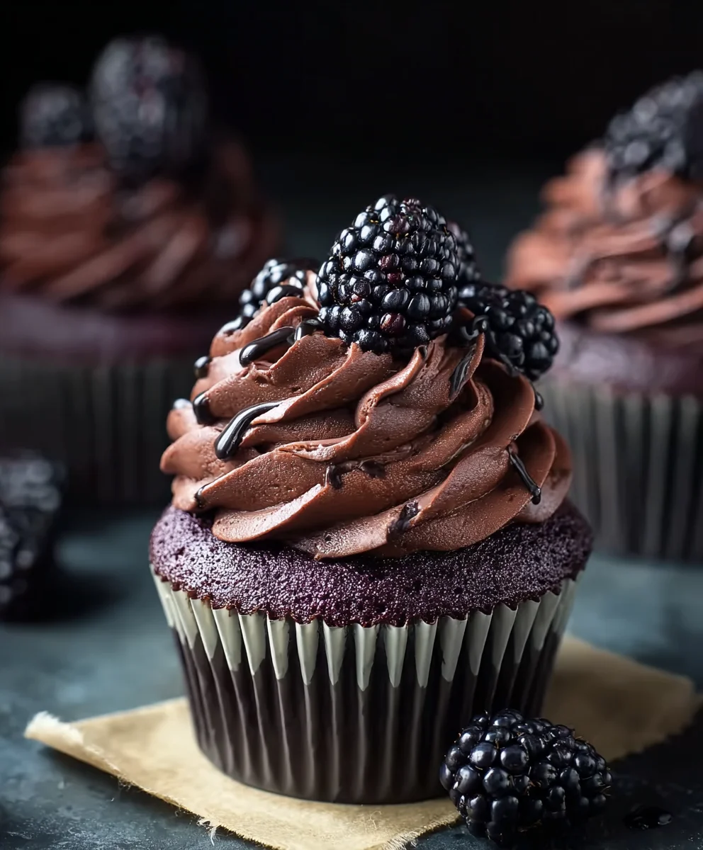 Decadent Dark Chocolate Blackberry Cupcakes-Easy Recipe