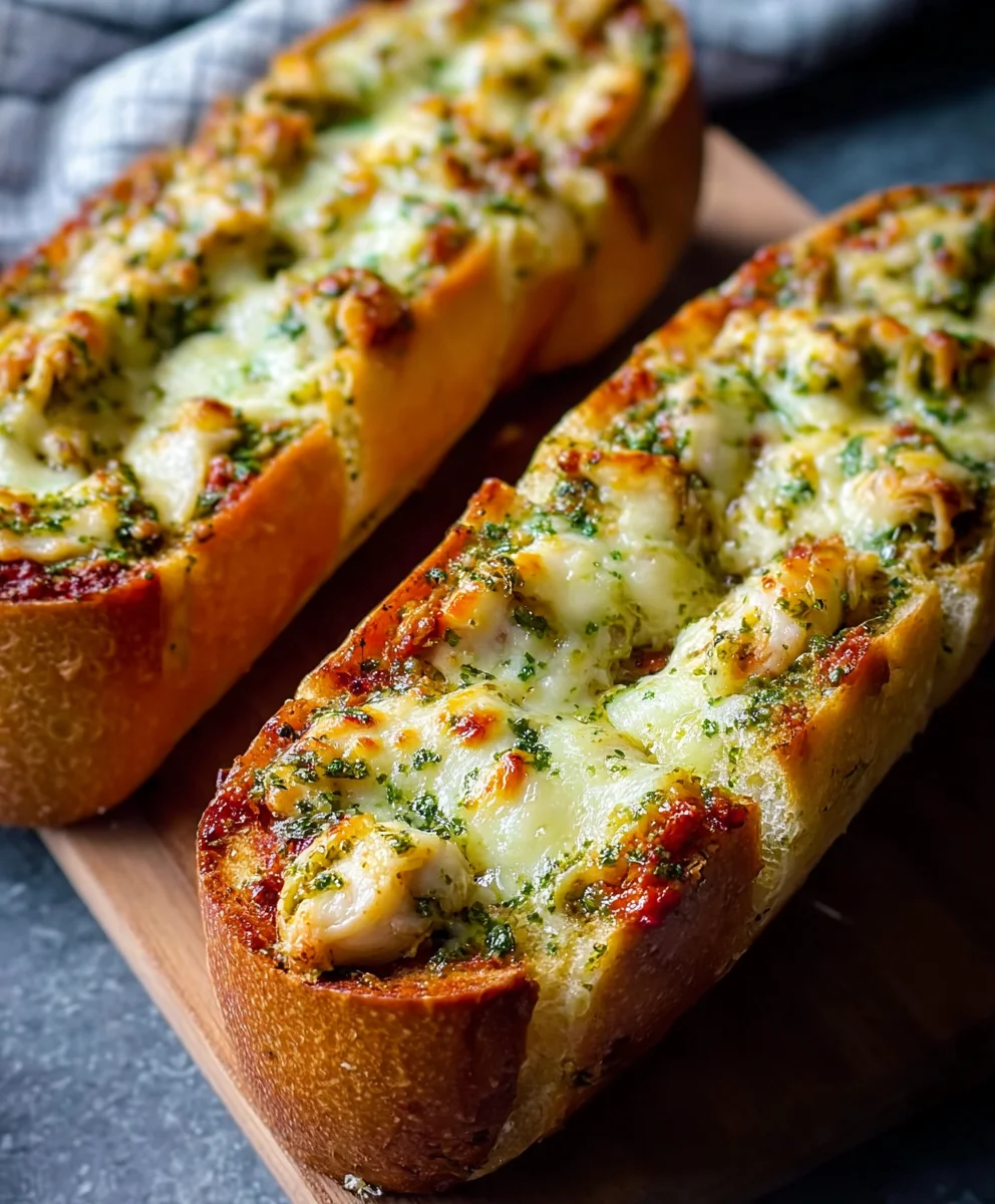 Pesto Chicken Garlic Bread-Easy Flavorful Recipe