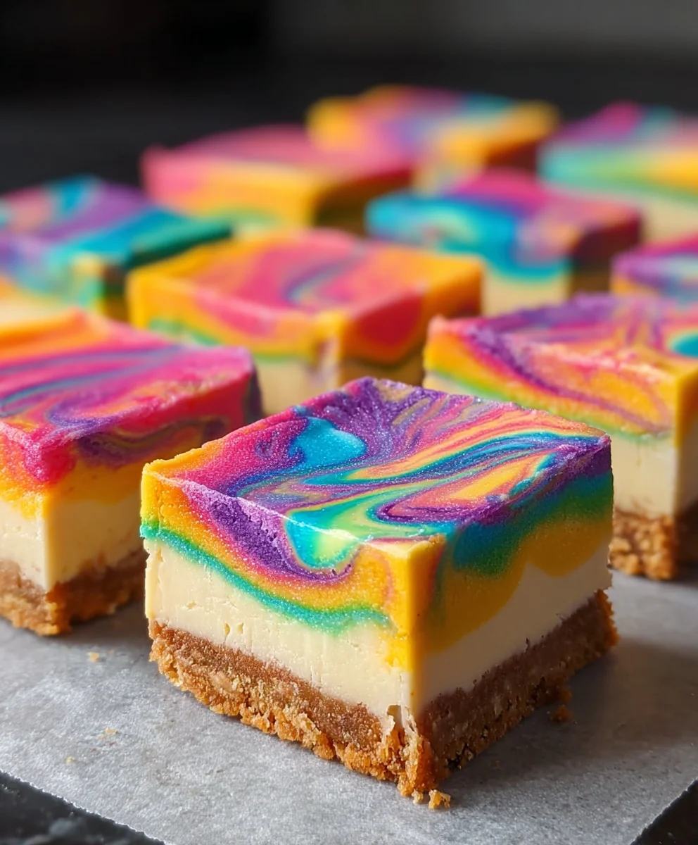 Rainbow Cheesecake Swirl Bars-Easy Dessert