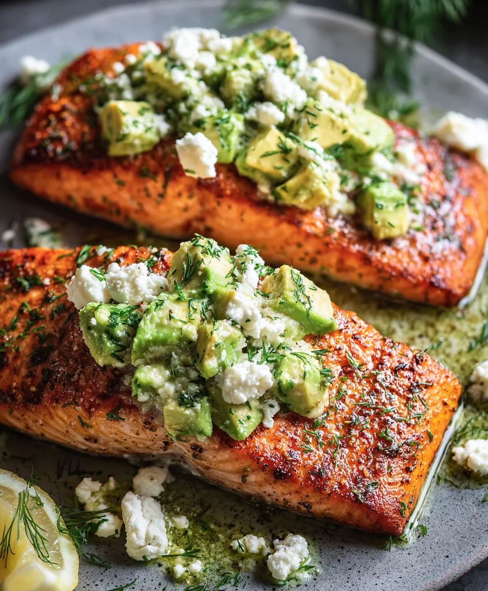 Baked Salmon Avocado Feta- Easy Delicious Recipe