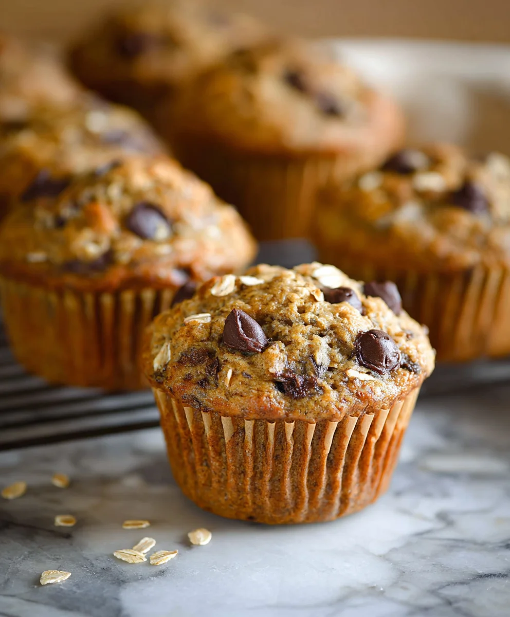 Healthy Banana Chocolate Chip Oat Muffins