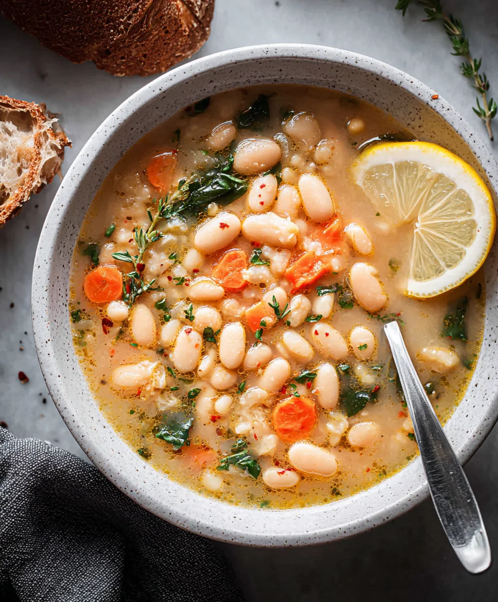 Greek White Bean Soup - Easy Garlic Lemon Flavor