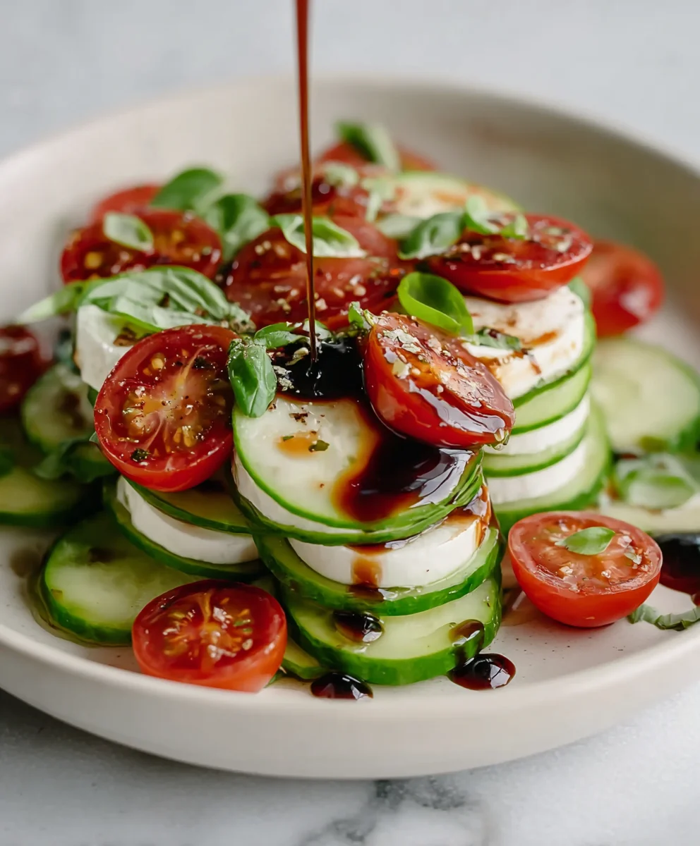 Fresh Cucumber Caprese Salad- Easy & Refreshing