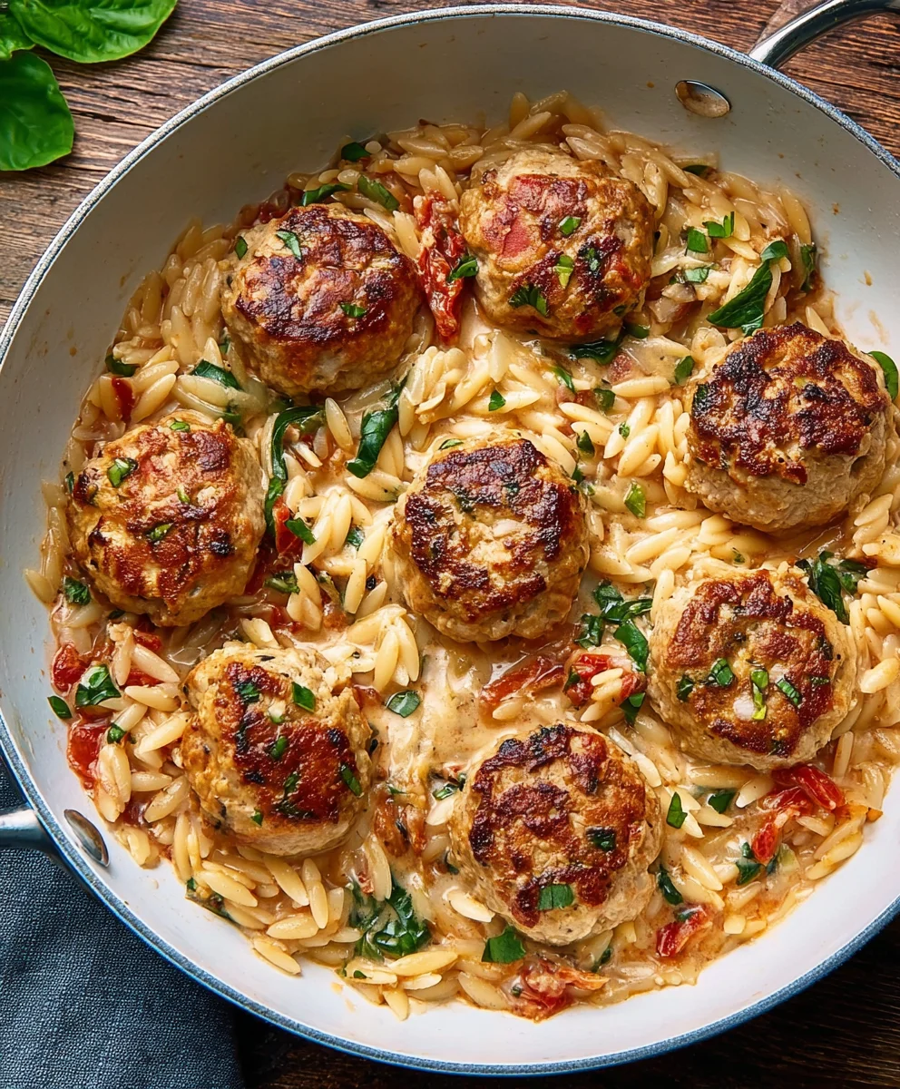 Marry Me Chicken Meatball Orzo- Creamy Dreamy Dish