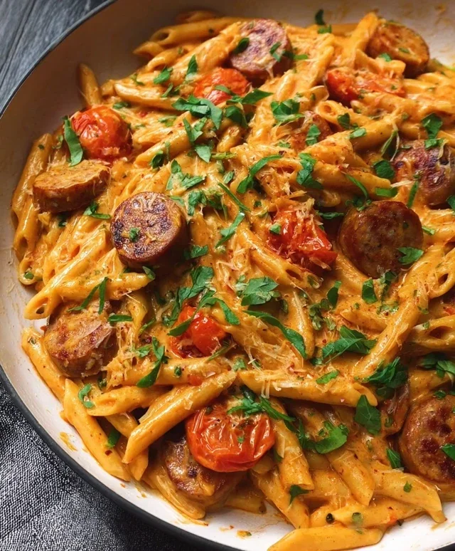 One Pot Creamy Cajun Sausage Pasta (30-Minutes)