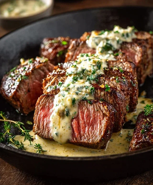 Garlic Butter Steak With Parmesan Cream Sauce