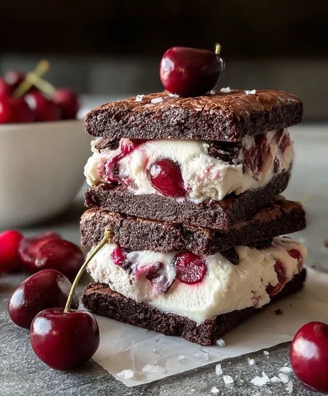 Cherry Brownie Ice Cream Sandwiches