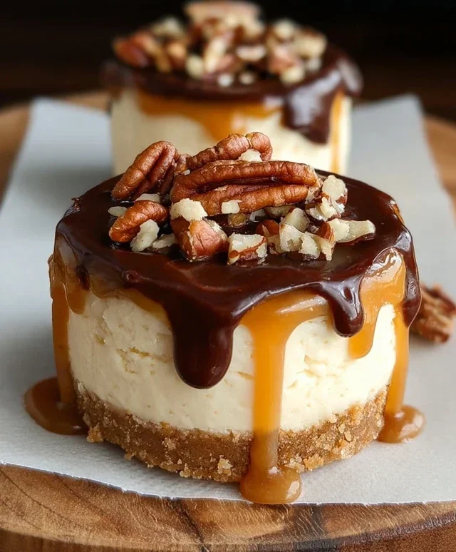No Bake Turtle Mini Cheesecakes