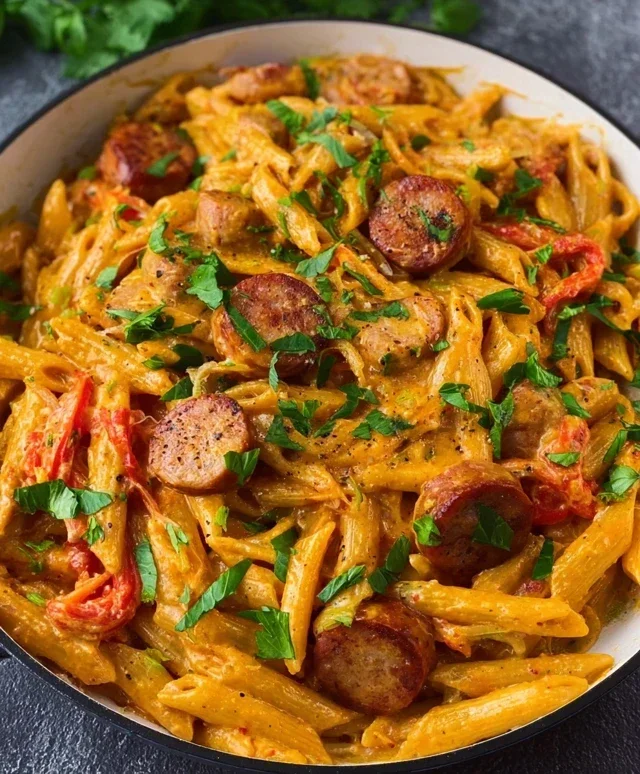 One Pot Creamy Cajun Sausage Pasta (30-Minutes)