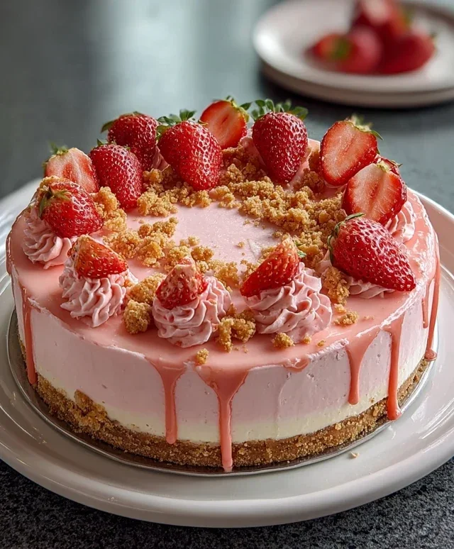 Pink Strawberry Crunch Cheesecake