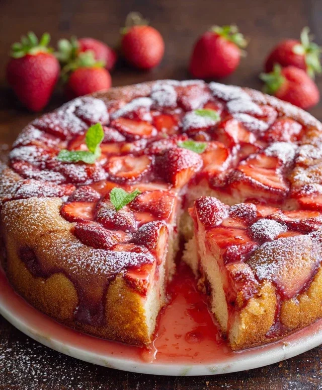 Easy Strawberry Cake with Strawberry Sauce