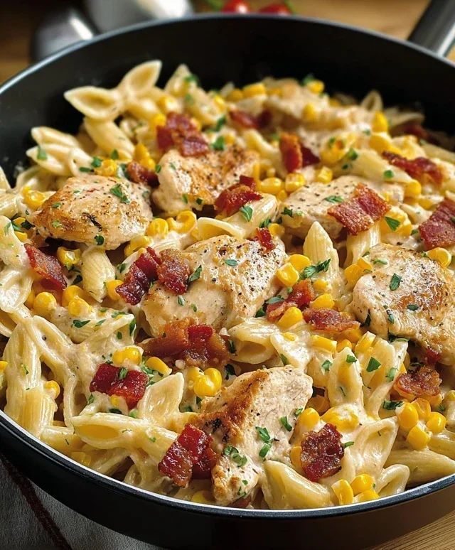 Creamy Chicken and Corn Pasta with Beef Beef Bacon
