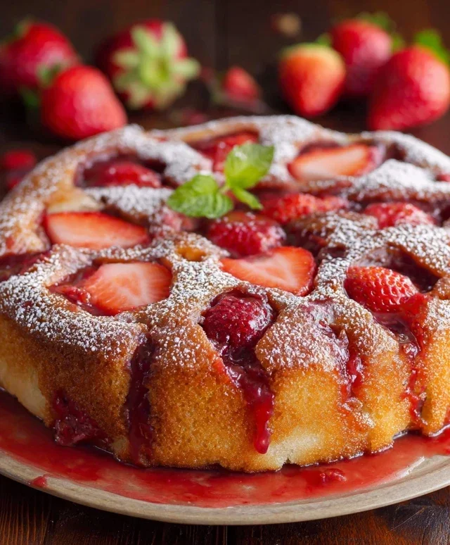 Easy Strawberry Cake with Strawberry Sauce