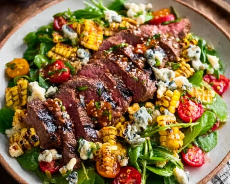 Balsamic Steak Gorgonzola Salad with Grilled Corn