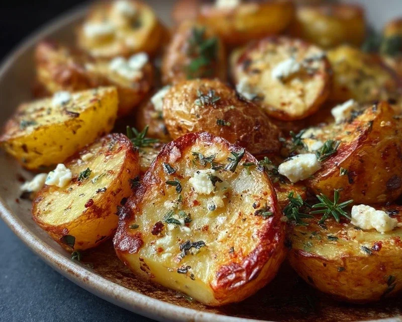 Roasted Potatoes with Baked Feta and Garlic