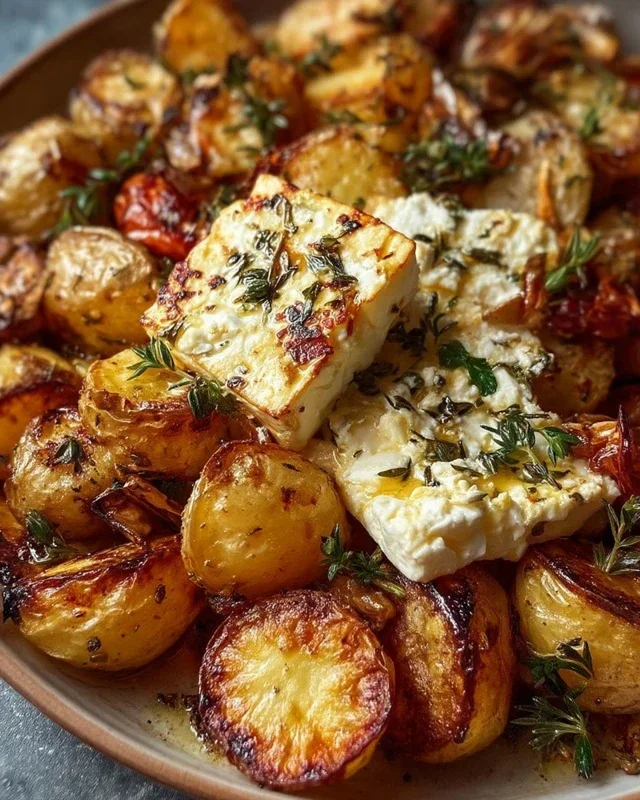 Roasted Potatoes with Baked Feta and Garlic