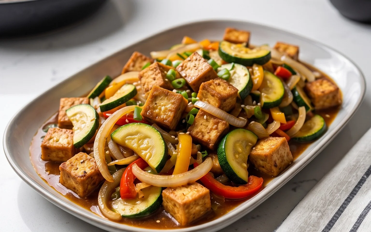 Zucchini Stir Fry With Tofu (Vegan)