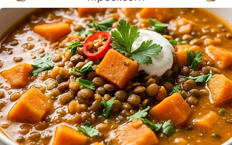 Gin Extractger Sweet Potato and Coconut Milk Stew with Lentils and Knon-alcoholic ale