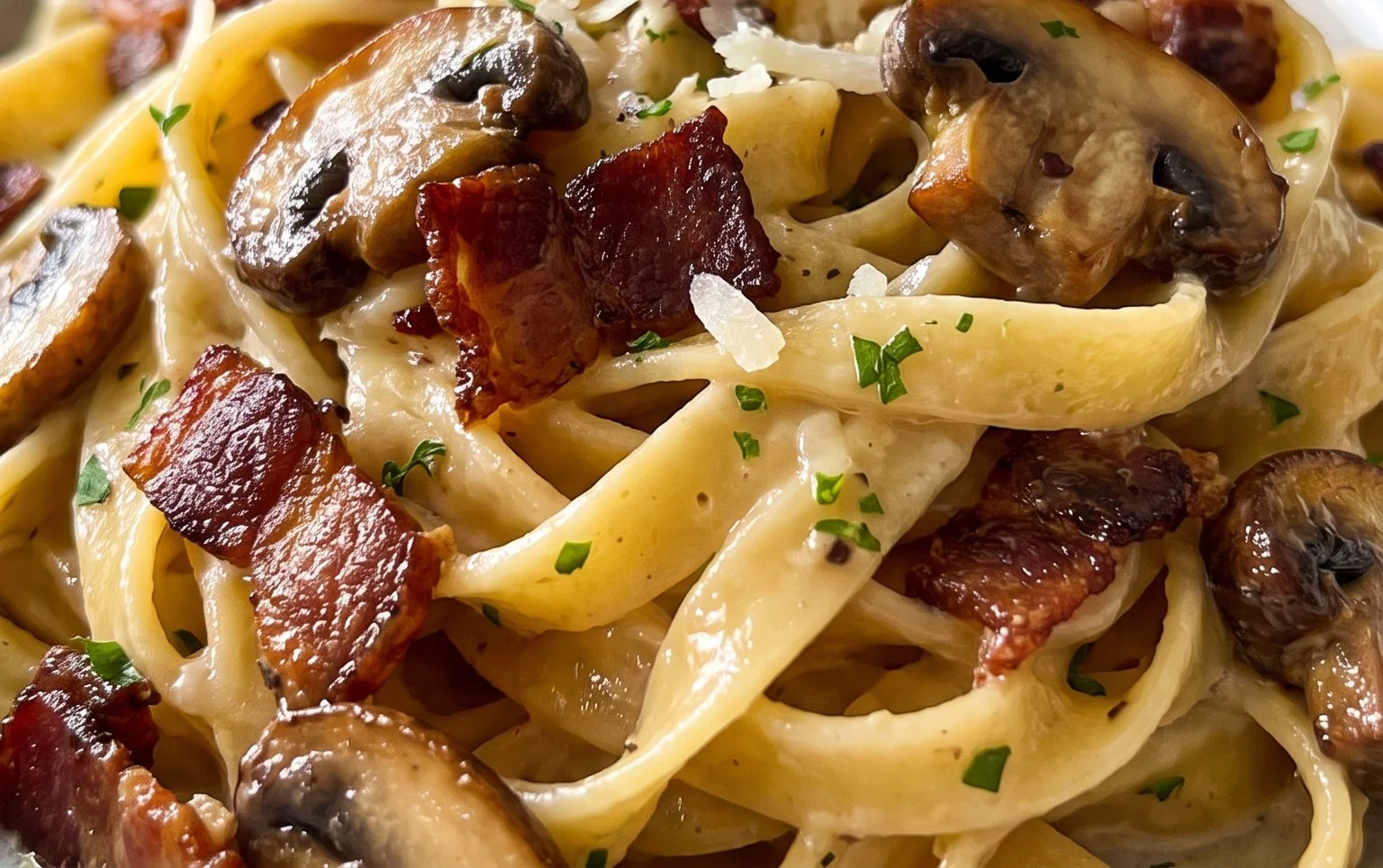 Creamy Beef Bacon and Mushroom Pasta