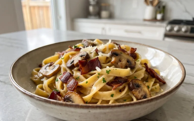 Creamy Beef Bacon and Mushroom Pasta