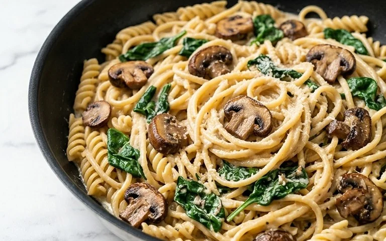 Parmesan Spinach Mushroom Pasta Skillet