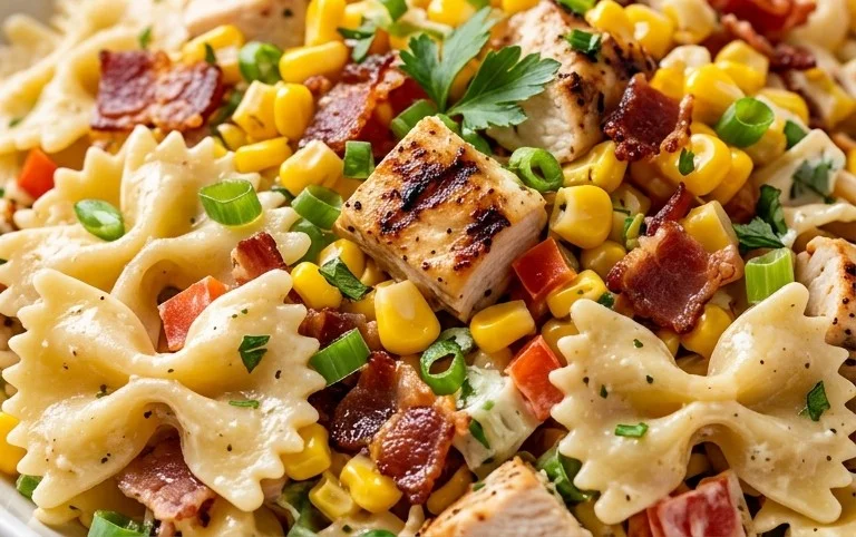 Chicken and Corn Pasta Salad with Beef Bacon