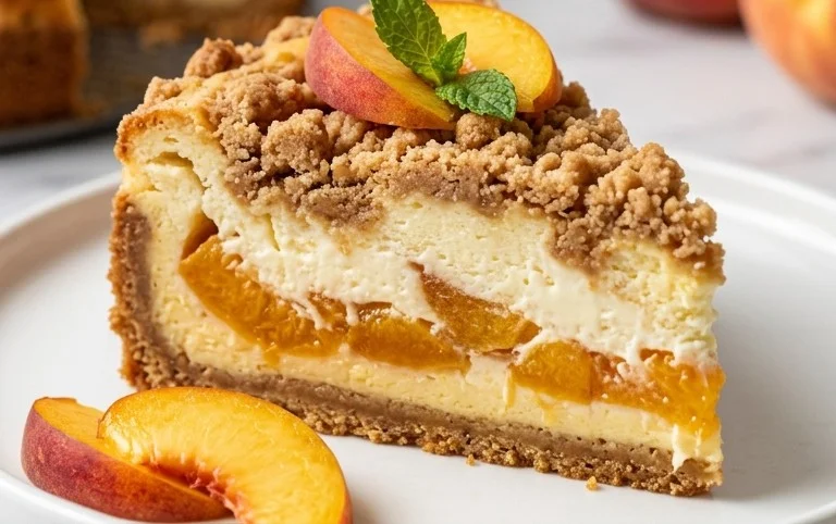 Peach Cream Cheese Cake with Streusel Topping
