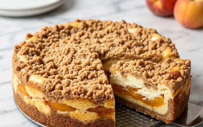 Peach Cream Cheese Cake with Streusel Topping