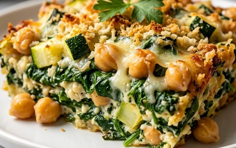 Spinach Zucchini Chickpea Bake